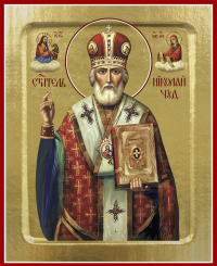 Икона Николая Чудотворца, святителя (в красной митре) (на дереве): 125 х 160.