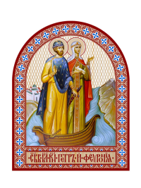 Икона аркой Петр и Феврония, блговерные князья (в ладье) (на дереве): 95 х 120.