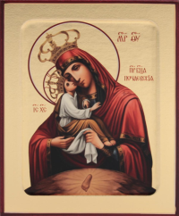 Икона Пресвятой Богородицы, Почаевская со следом (надпись справа) (на дереве): 125 х 160.