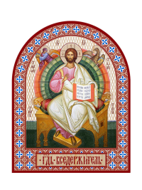 Икона аркой Спас на престоле с Евангелистами (на дереве): 95 х 120.