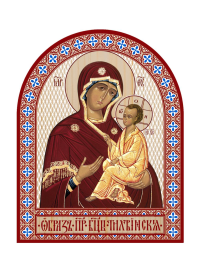 Икона аркой Пресвятой Богородицы, Тихвинская (крупнее-слева) (на дереве): 95 х 120.