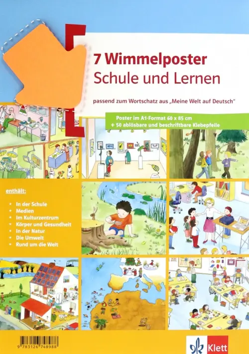 Wimmelposter Schule und Lernen passend zum Wortschatz aus "Meine Welt auf Deutsch". 7 Poster.